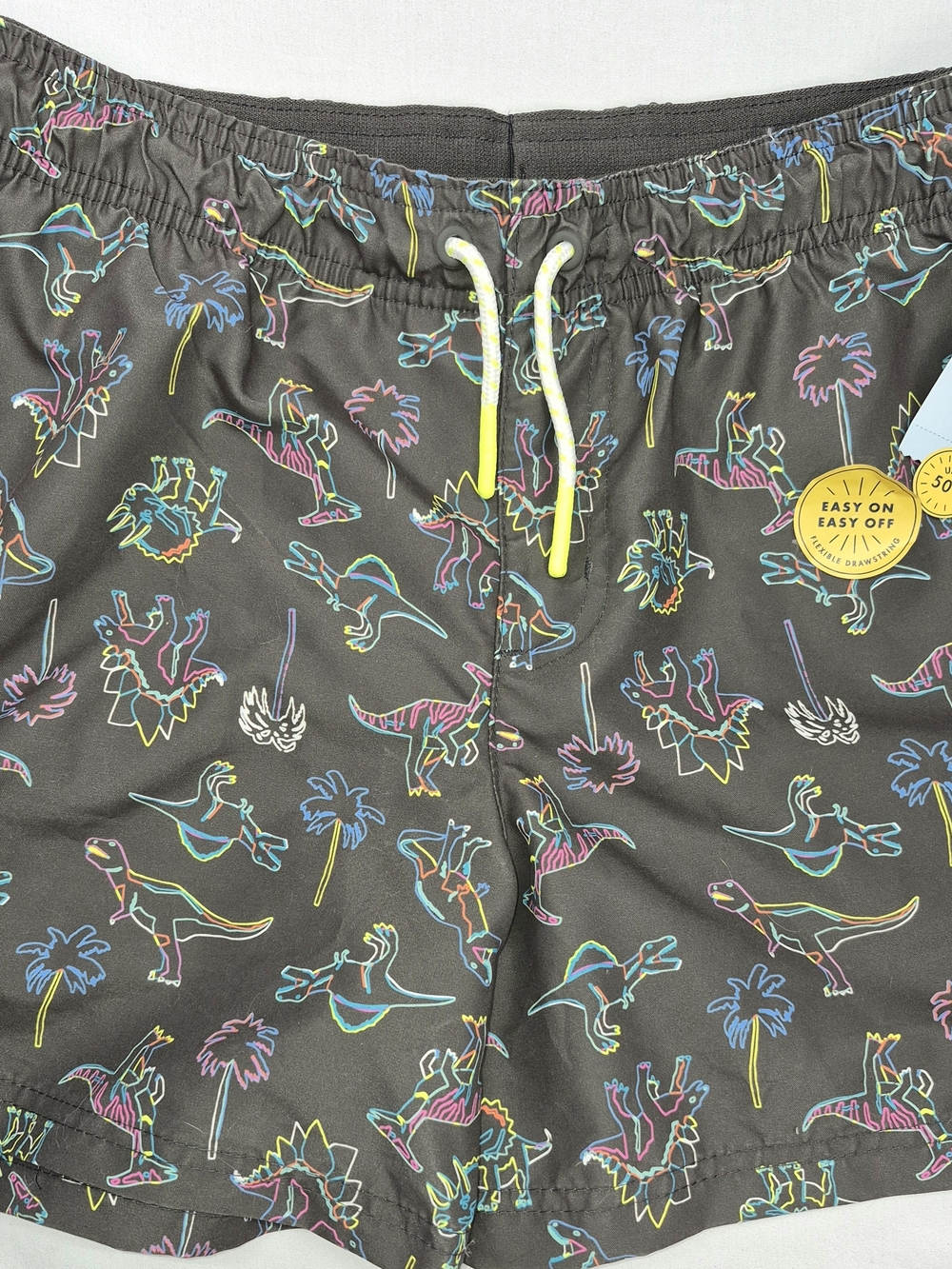 Cat & Jack Boys Sz 14 Black Swim Trunks with Liner Neon Dinosaur Print